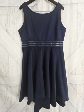 City Triangles Navy High-Low Dress with Silver Waist Stripes Size 19